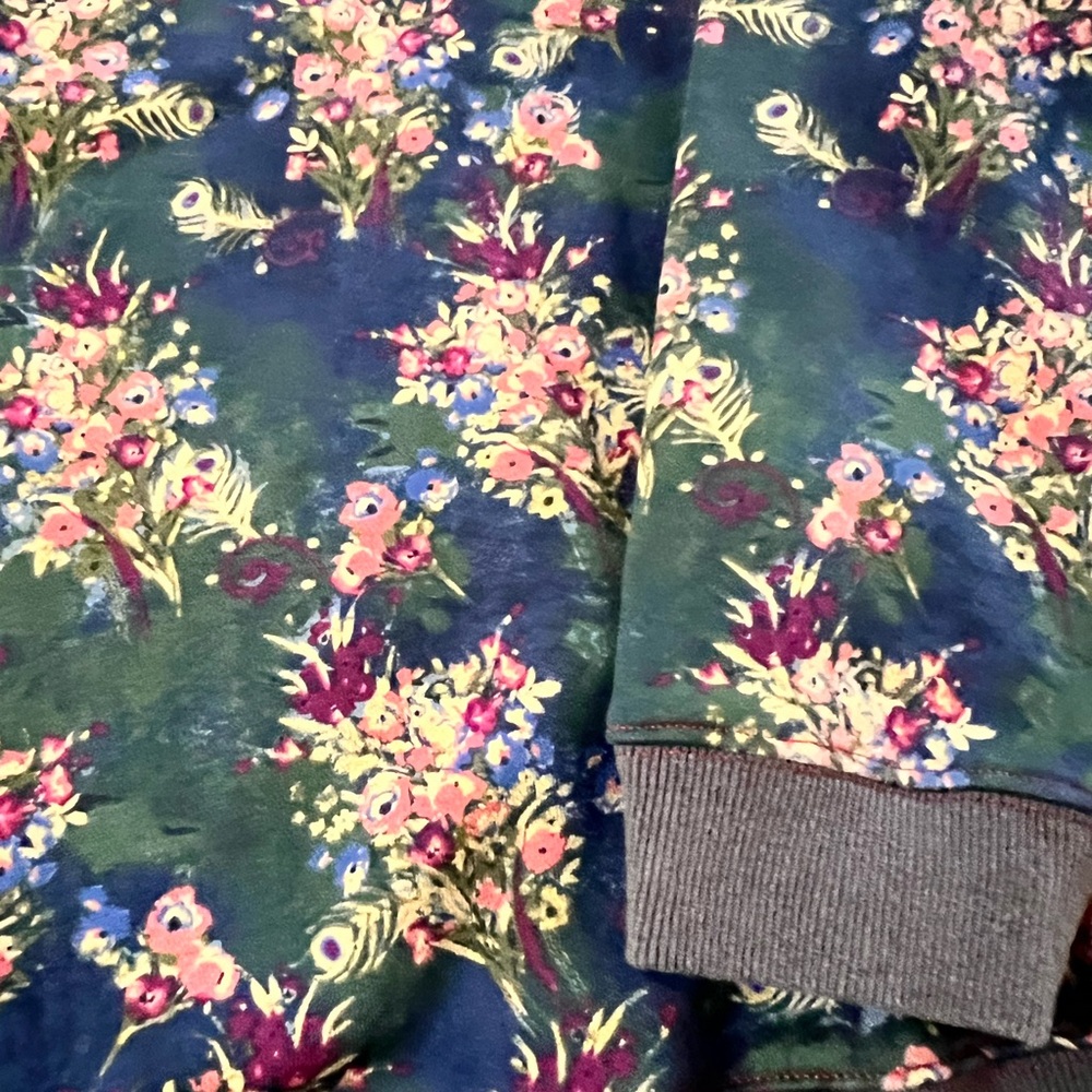 NWT NATURAL LIFE reversible oversized Navy Floral Pullover sweatshirt sweater SM - Picture 4 of 4